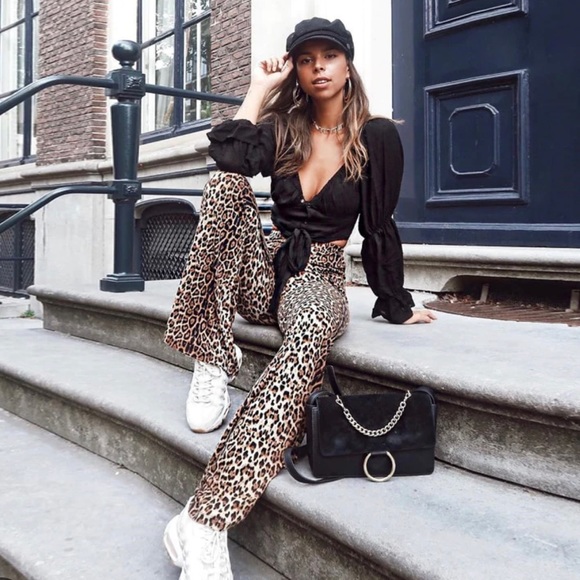 NEW High waisted Flared Animal Print Pants - Picture 3 of 6